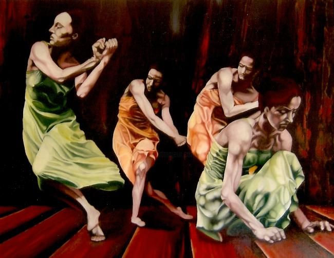 DANSE TRIBALE - Painting, 65x80 cm ©1996 by Isabelle Smadja -