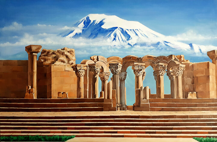 Pintura intitulada "Vestiges de la cath…" por Smbat Sahakyan (Smbo), Obras de arte originais, Óleo
