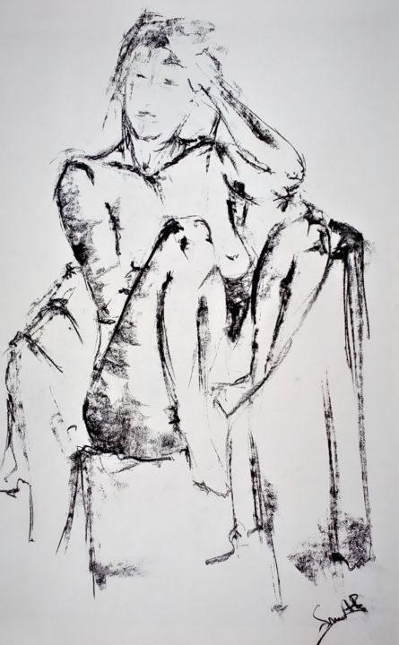 Disegno intitolato "Nude" da Benny Smet, Opera d'arte originale, Carbone