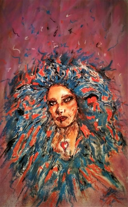 Painting titled "What's on her mind?" by Benny Smet, Original Artwork, Pastel