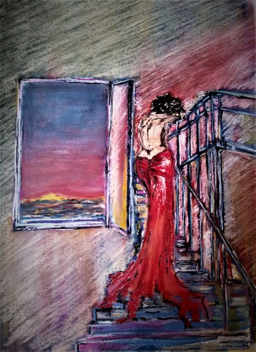 Painting titled "Late...again." by Benny Smet, Original Artwork, Pastel