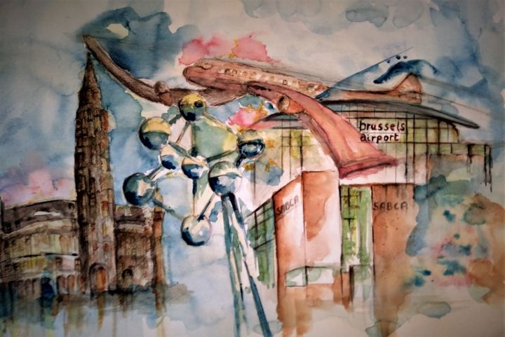 Painting titled "Capital of Europe" by Benny Smet, Original Artwork, Watercolor