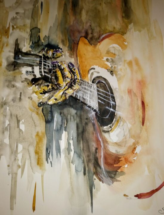 Painting titled "The chord..." by Benny Smet, Original Artwork, Watercolor