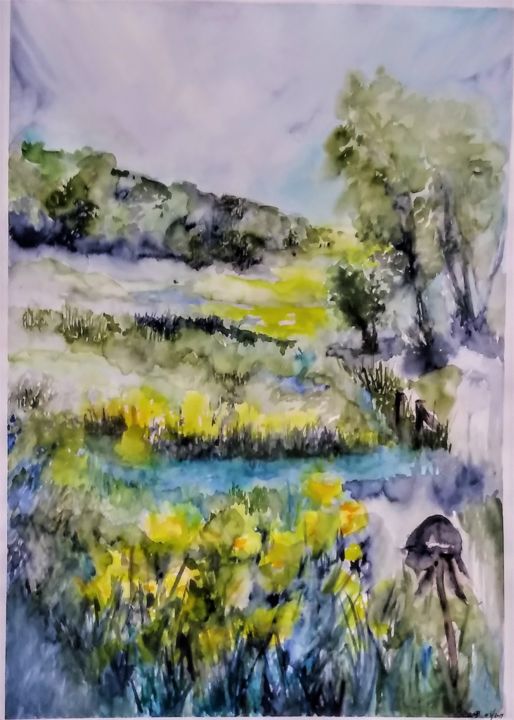 Painting titled "To tame a land..." by Benny Smet, Original Artwork, Watercolor