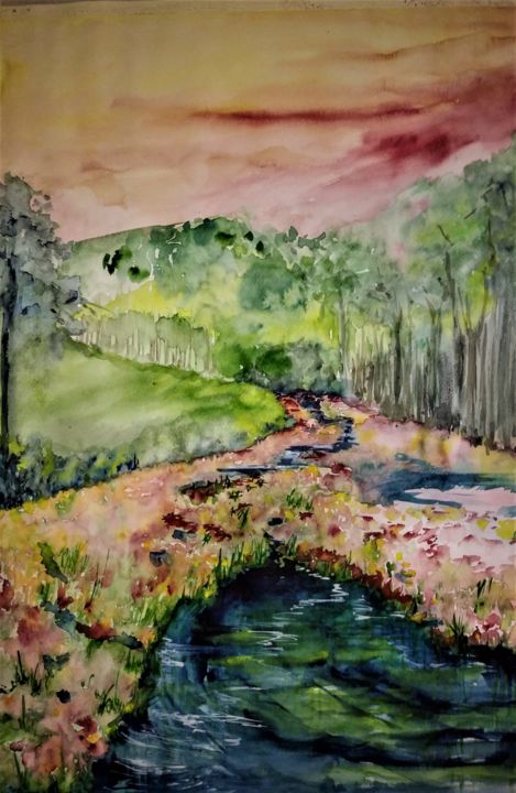 Painting titled "Semois." by Benny Smet, Original Artwork, Watercolor