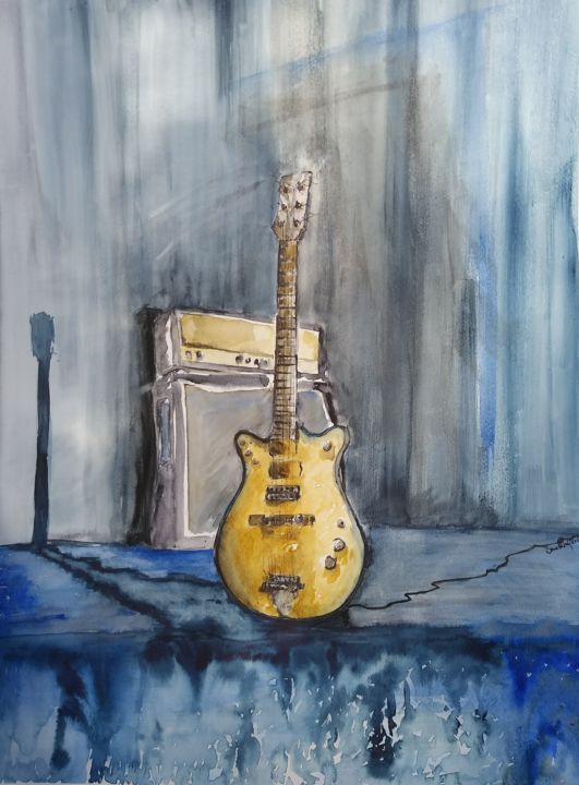 Painting titled "Exit...Stage left." by Benny Smet, Original Artwork, Watercolor