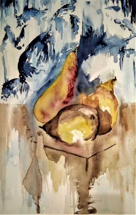 Painting titled "3 peren" by Benny Smet, Original Artwork, Watercolor