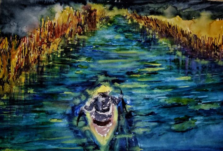 Malerei mit dem Titel "Drifting souls alon…" von Benny Smet, Original-Kunstwerk, Aquarell