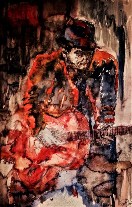 Painting titled "The devil went down…" by Benny Smet, Original Artwork, Watercolor