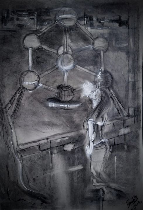 Drawing titled "First we take Bruss…" by Benny Smet, Original Artwork, Charcoal