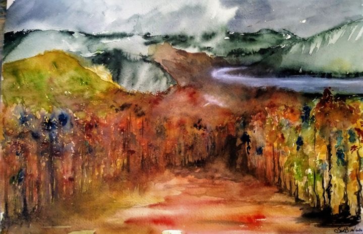 Painting titled "Winter comes..." by Benny Smet, Original Artwork, Watercolor