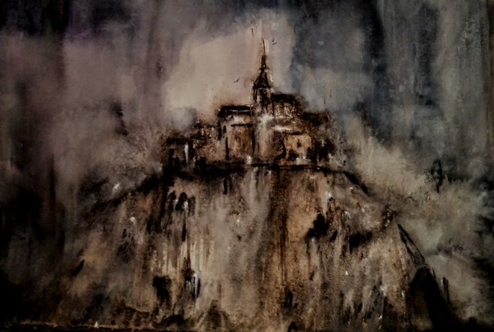 Painting titled "Le Mont Saint-Michel" by Benny Smet, Original Artwork, Watercolor