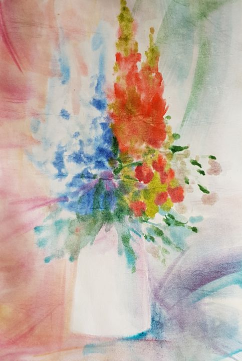 Картина под названием "Flowers in a white…" - Ирина Смирнова, Подлинное произведение искусства, Акварель