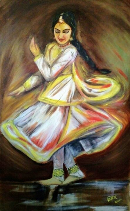 Malarstwo zatytułowany „The Dancing Diva...…” autorstwa Smita Srivastav, Oryginalna praca, Olej Zamontowany na Panel drewnia…