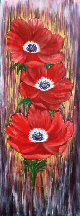 绘画 标题为“Three Red Poppies” 由Smita Srivastav, 原创艺术品, 丙烯