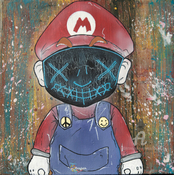 Schilderij getiteld "Mario" door Smockingart, Origineel Kunstwerk, Acryl
