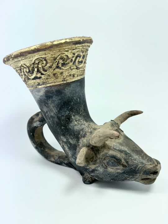 Sculpture titled "RHYTON BULL by Kuma…" by Kuman Jekov (Ancient Art), Original Art, Clay