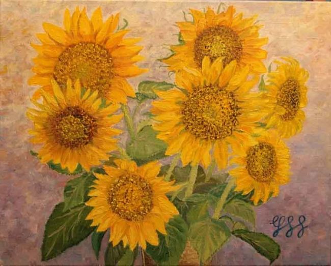 Seven Sunflowers Painting By Yss Artmajeur