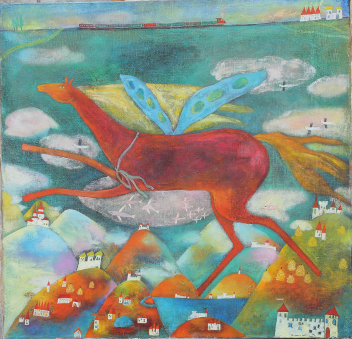 「летящий конь」というタイトルの絵画 Victoria Smurovaによって, オリジナルのアートワーク, オイル