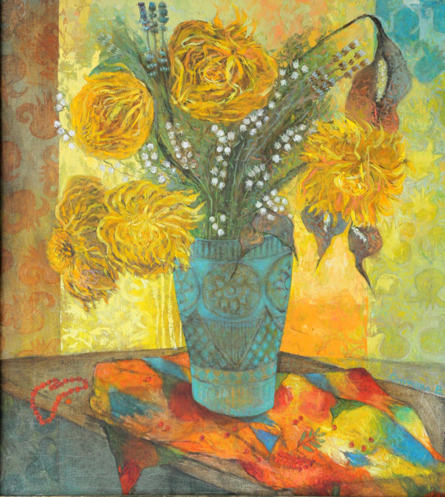 绘画 标题为“хризантеми” 由Victoria Smurova, 原创艺术品, 油