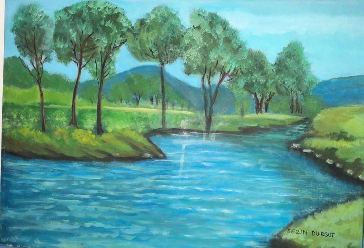 Malerei mit dem Titel "Mavi göl" von Milenyum, Original-Kunstwerk, Airbrush