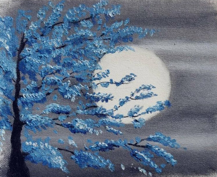 Painting titled "Blue moon" by Sneha Lobo, Original Artwork, Oil