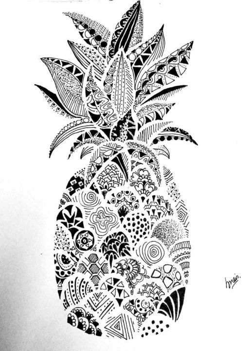 Dibujo titulada "Pineapple mandala a…" por Queenie, Obra de arte original