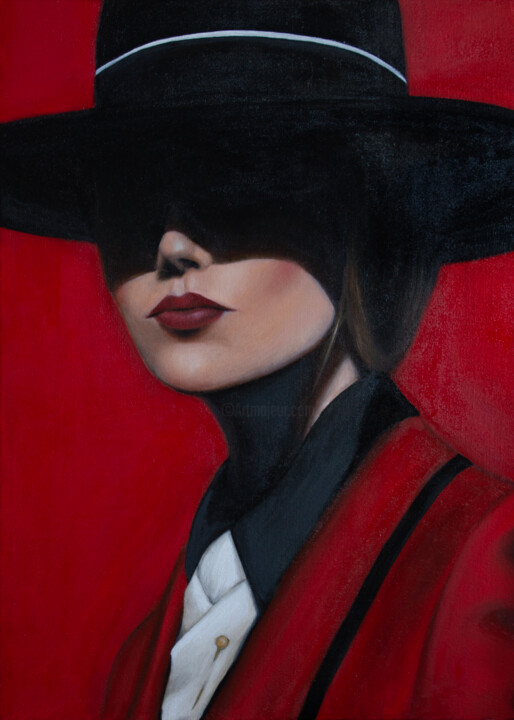 Schilderij getiteld "Lady in red I" door Sneja Malinovskaya, Origineel Kunstwerk, Olie
