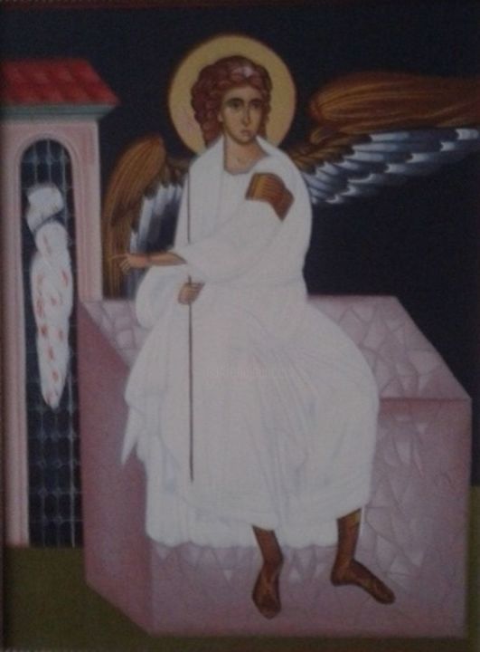 Pittura intitolato "ikona-bijeli-andeo-…" da Snežana Jevtić-Topić, Opera d'arte originale, Tempera