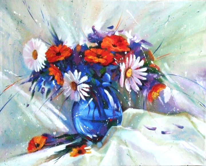 Картина под названием "Цветочный натюрморт" - Татьяна Кобринец, Подлинное произведение искусства, Масло
