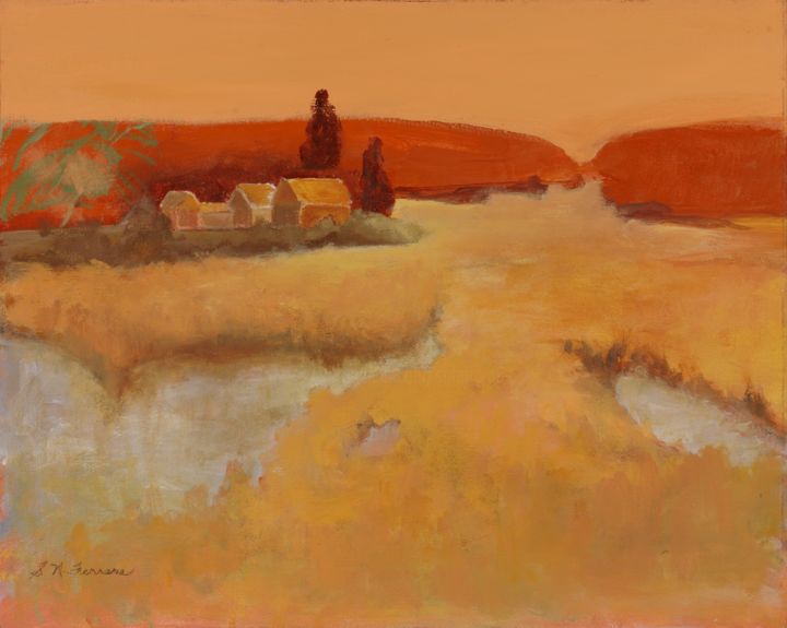 Painting titled "ORANGE LANDSCAPE" by Susan Nichols Ferrara, Original Artwork, Oil