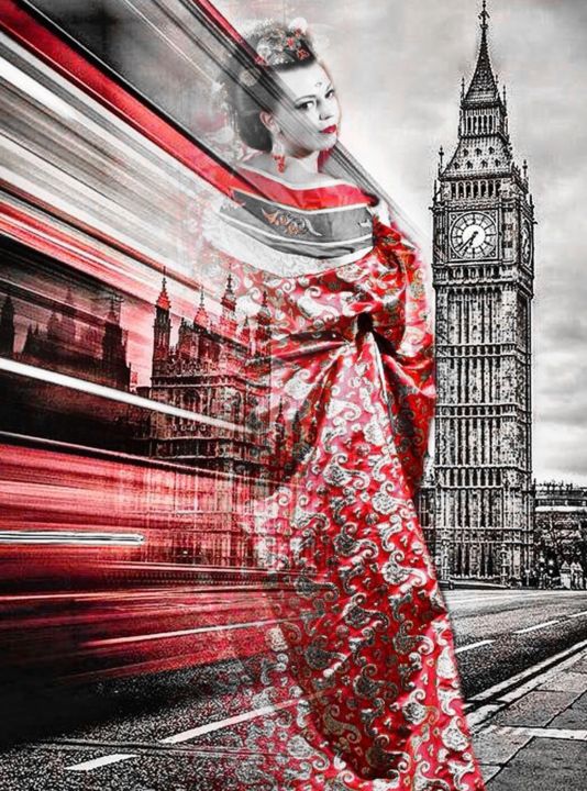 Digital Arts titled "Asian girl in London" by Karmencitasart, Original Artwork, 2D Digital Work