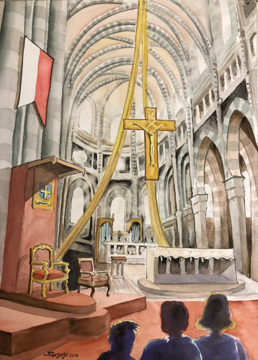 Картина под названием "Cathedrale de Gap" - Snop, Подлинное произведение искусства, Акварель
