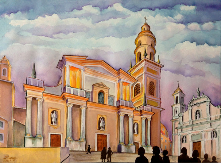 Painting titled "Basilique Saint Mic…" by Snop, Original Artwork, Watercolor