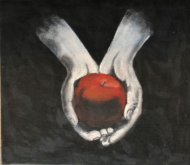 Malarstwo zatytułowany „Apple in hands” autorstwa Joanna Snopkowska, Oryginalna praca, Akryl Zamontowany na Inny sztywny pan…