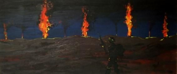 Painting titled "Hell on Earth" by Rick Wood, Original Artwork