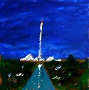 Pintura intitulada "Shuttle Aloft" por Rick Wood, Obras de arte originais