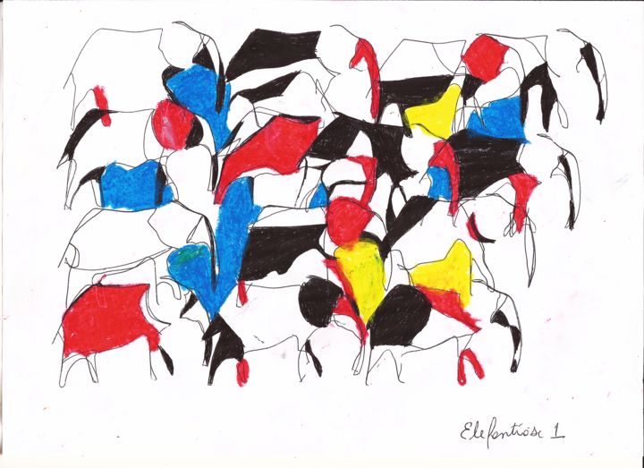 Tekening getiteld "Elefantíase 1" door Mag Fernandes, Origineel Kunstwerk, Balpen