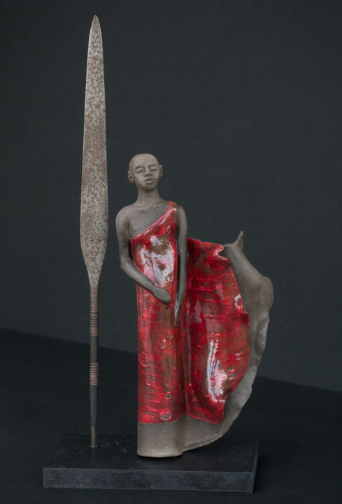 Sculpture intitulée "Jeune paysan Massaï" par Françoise Turban (Soaze), Œuvre d'art originale, Céramique