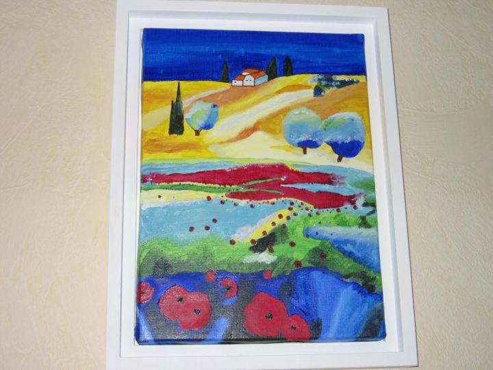 Peinture intitulée "champs de coquelico…" par Soazig Balcon, Œuvre d'art originale,