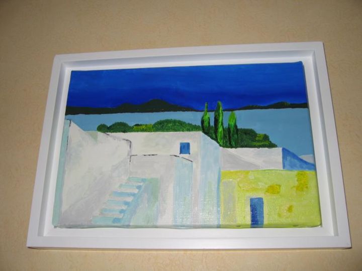 Painting titled "maison de Grèce" by Soazig Balcon, Original Artwork