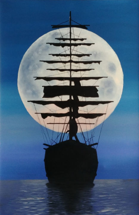 Pintura intitulada "Barco" por Aleksandr Sokolov, Obras de arte originais, Óleo Montado em Armação em madeira