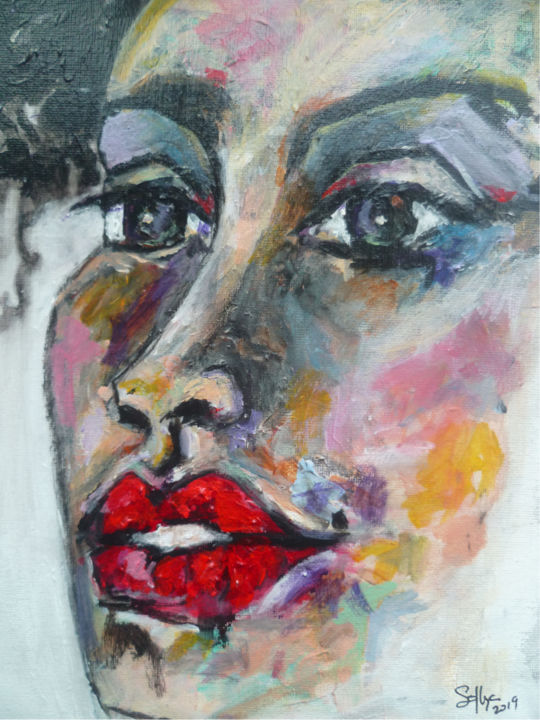 Painting titled "Red lipstick" by Soffya, Original Artwork, Acrylic