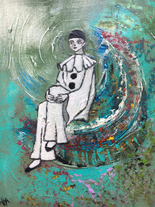 Painting titled "Mon ami Pierrot dan…" by Soffya, Original Artwork, Acrylic