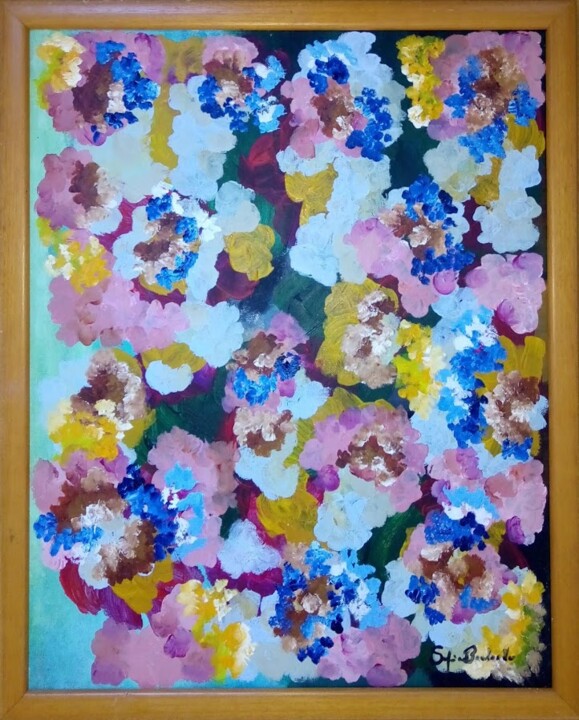 Pittura intitolato "Falando com as flor…" da Sofia Brochado, Opera d'arte originale, Acrilico
