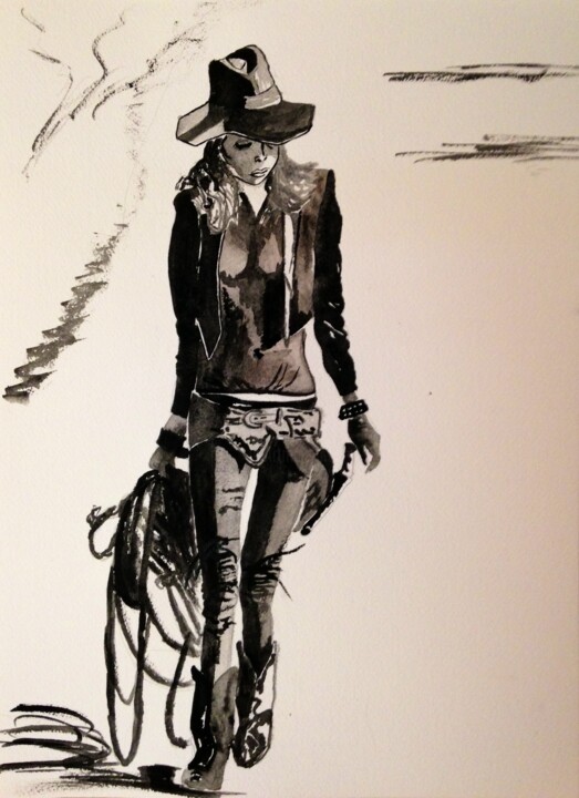 제목이 "Cowgirl"인 미술작품 Sofia De Segonzac로, 원작, 수채화