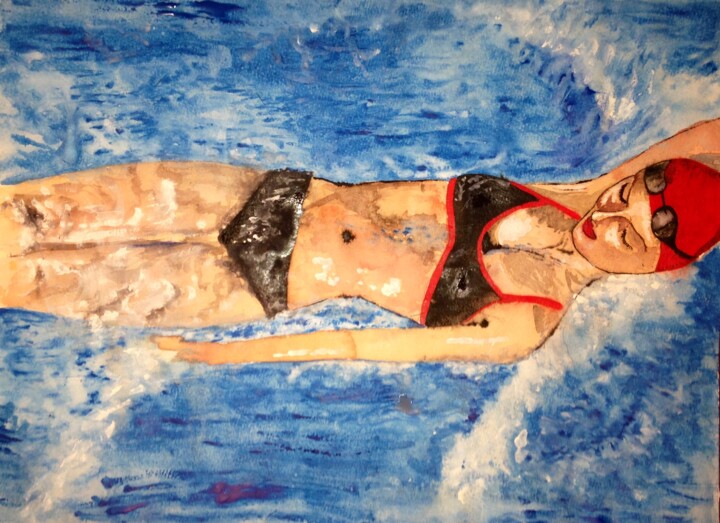 Painting titled "swimming woman" by Sofia De Segonzac, Original Artwork, Watercolor
