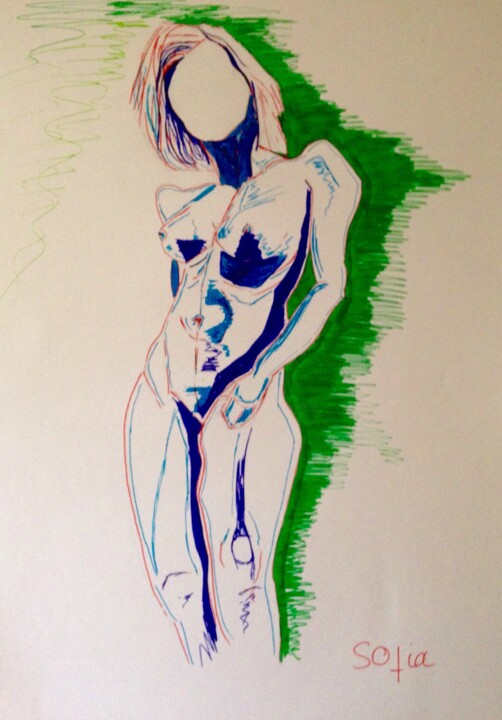 Drawing titled ""Android"" by Sofia De Segonzac, Original Artwork, Conté