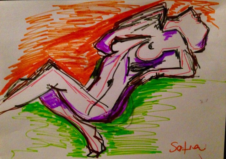 Drawing titled "Disturbing Colors" by Sofia De Segonzac, Original Artwork, Conté