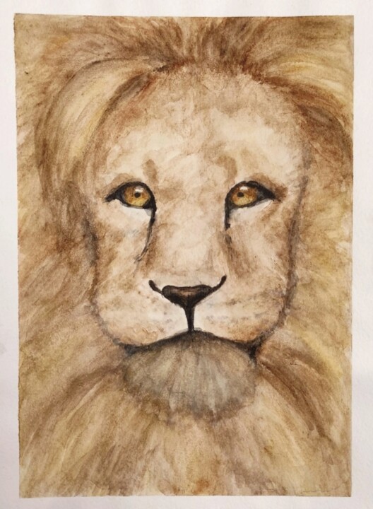 Peinture intitulée "Солнечный лев" par Sofiia Shilkina, Œuvre d'art originale, Aquarelle